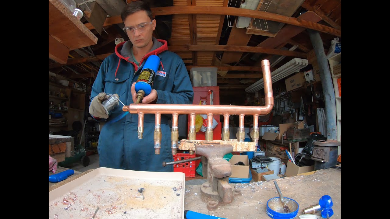Soldering custom copper plumbing, radiant heating manifolds YouTube