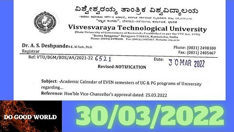 VTU UPDATE TODAY 2022 | VTU LATEST UPDATES | Academic Calendar of Even sem... || DO GOOD WORLD ||