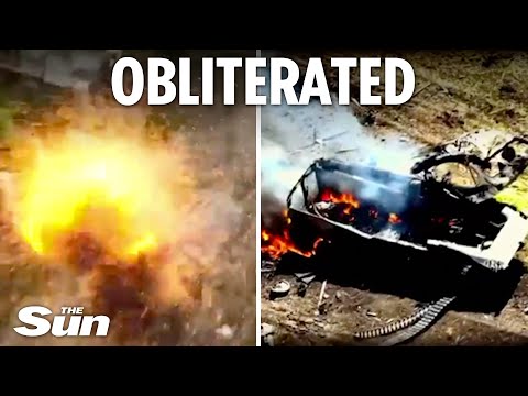 Flaming Russian tanks attempt to flee as Ukraine targets convoy on the frontlines