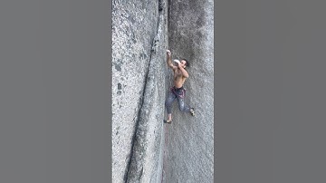 Exit DYNO on “THE SHADOW” 13a stemming corner #climbing #bouldering #aerialphotography