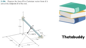 Statics 2.106 - How to Express the force F in Cartesian vector form at the midpoint B of the rod.