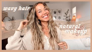 EVERYDAY HAIR \& MAKEUP ROUTINE | wavy beach hair tutorial \& natural glowy makeup!