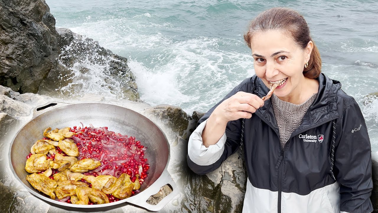 Лучшее блюдо из перепелок | Перепелка и гранат | Приготовление на берегу каспийского моря | 4к