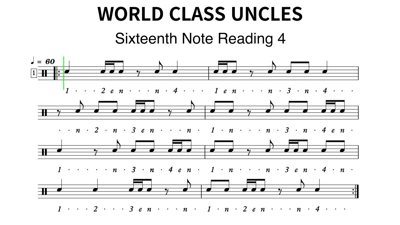 Sixteenth Note Reading 4 [Rhythm training, score, drum sheet] - YouTube