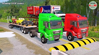 Double Flatbed Trailer Truck vs speed bumps|Busses vs speed bumps|Beamng Drive|817