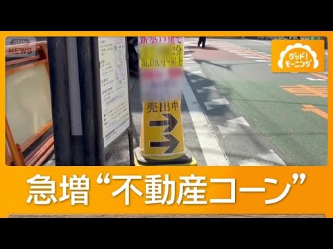 Surge in Real Estate Ad Cones on Tokyo Sidewalks: Pedestrians Forced into Traffic, Authorities St...