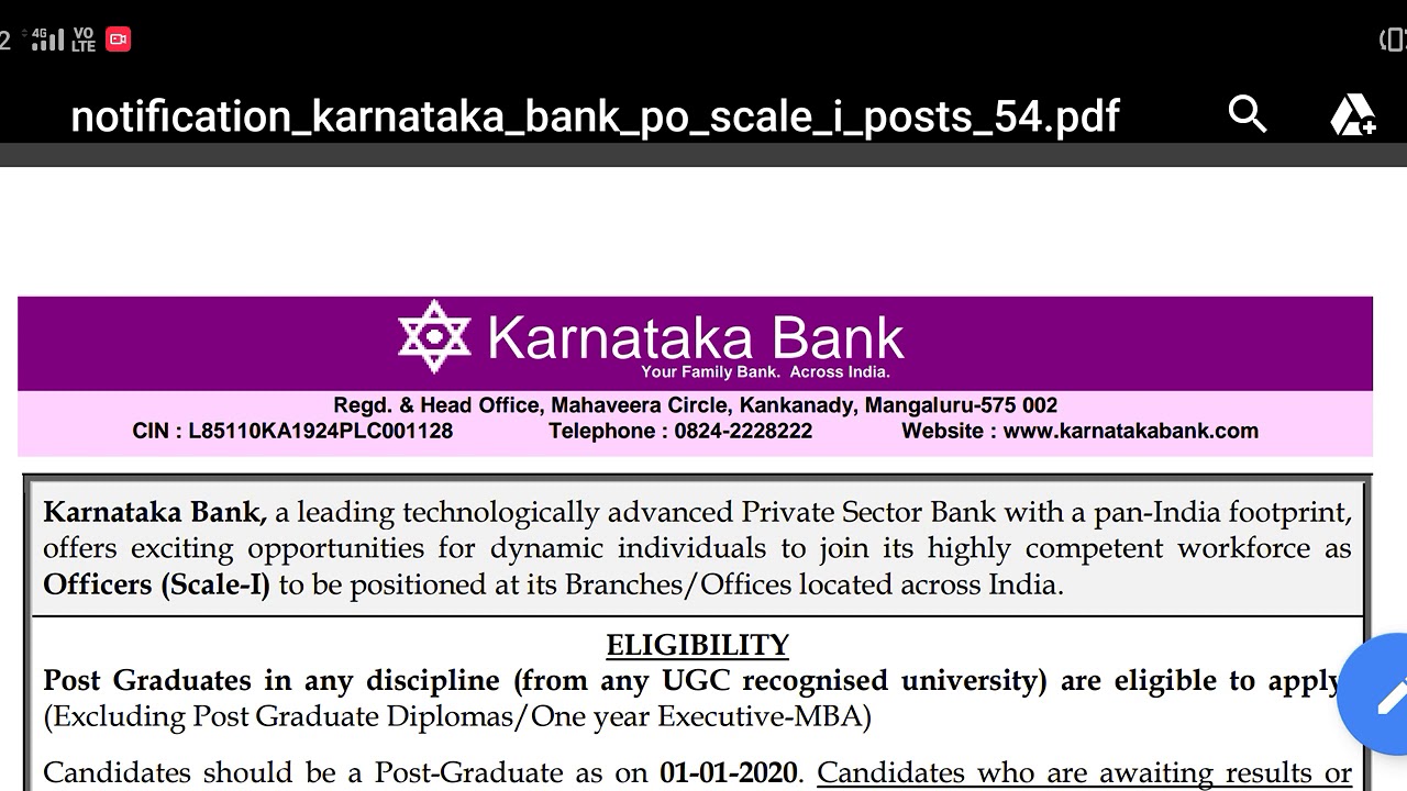Karnataka bank po vacancy 2020! Official notification