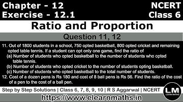 Ratio and Proportion | Class 6 Exercise 12.1 Question 11 - 12 | NCERT | Learn Maths
