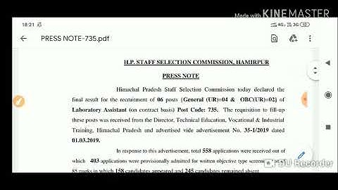 HPSSC Lab Assistant ( Post Code - 735 ) Final Result Declared Today | Held on - 25 July 2019 |