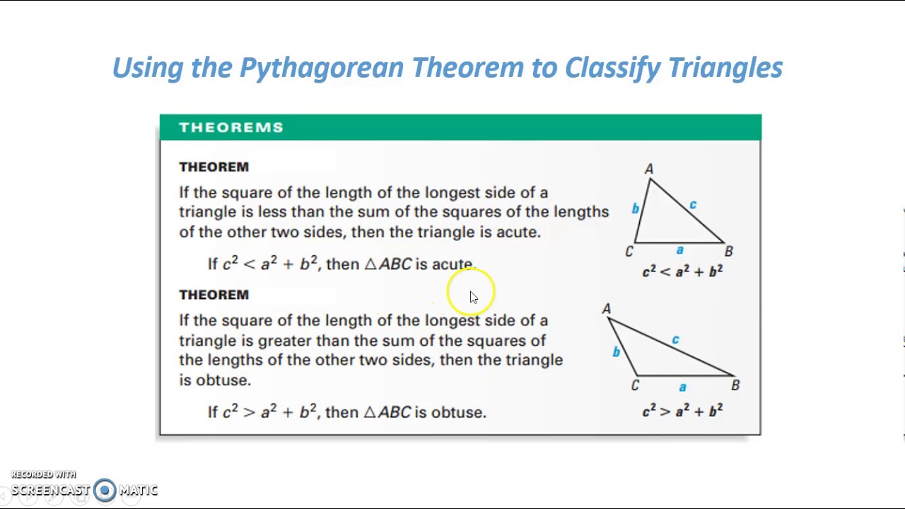 Using the Pythagoren Theorem to Classify Triangles - YouTube