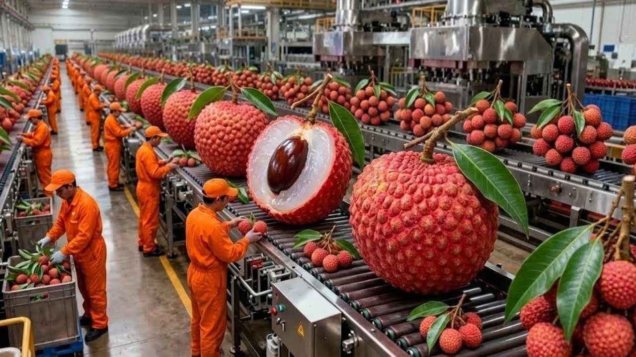 Inside the Lychee Factory | From Fresh Fruit to Sweet Dessert (Full Process)