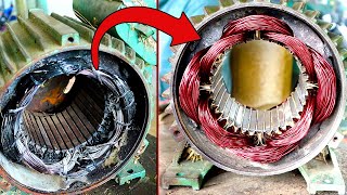 2HP Electric Motor Rewinding Incredible Process | Rebuild Burned Motor Stator Coil