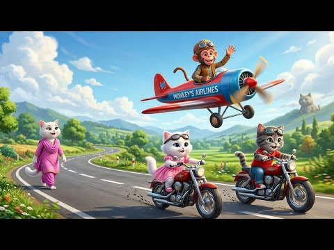 Kittens Riding Heavy Bikes 😎 While Monkey Flies an Airplane ✈️ | Amazing 3D Story | Cats Stories