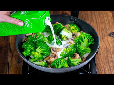 Грибы и брокколи вкуснее чем мясо! В сметанном соусе, на сковороде