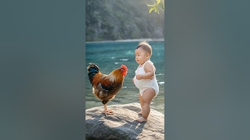 Ai generated video look like real | baby boy fighting with rooster #ai #cute #foryou #shorts