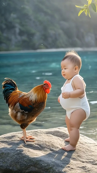 Ai generated video look like real | baby boy fighting with rooster #ai #cute #foryou #shorts