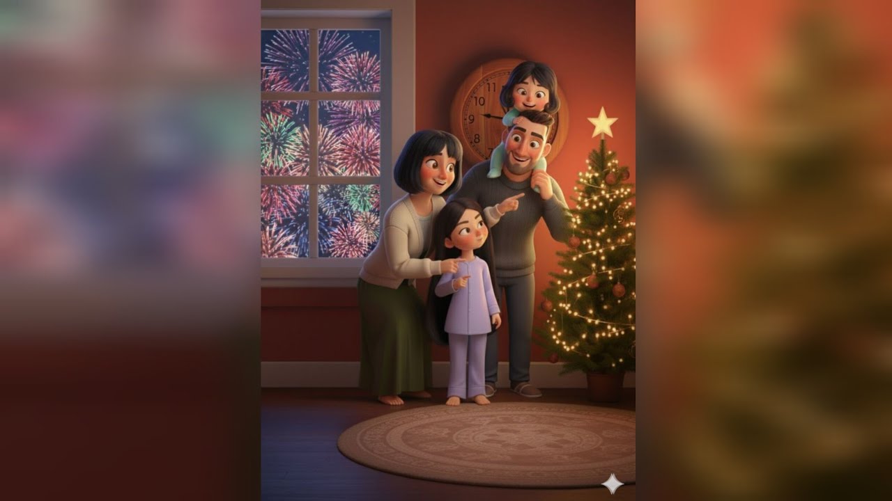 ليلة رأس السنة ✨ حكاية دافئة عن العيلة والحب | قصة قبل النوم للأطفال 👨‍👩‍👧‍👧💫