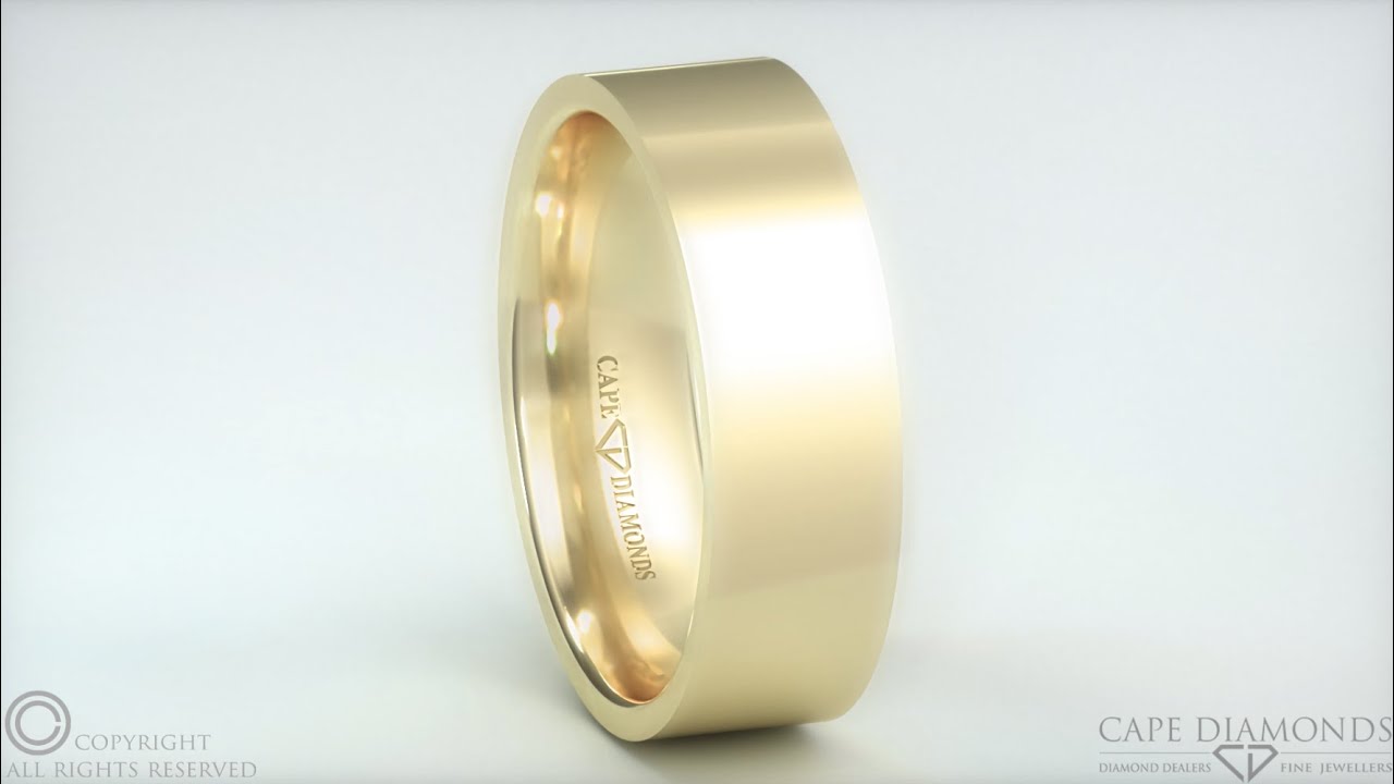 524. Flat Polished Yellow Gold ComfortFit 7mm Wide 1.8mm Thick Men's