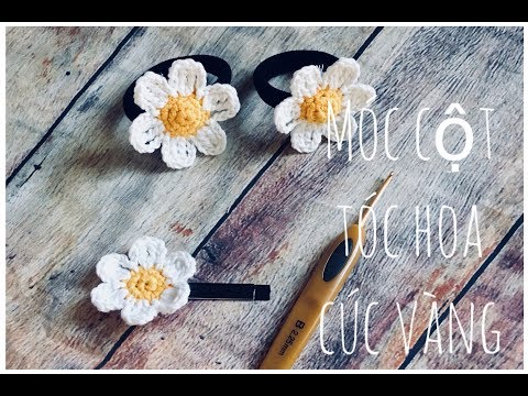 Crochet hair tie l Móc cột tóc, kẹp tóc cho bé Hoa Cúc trắng l Boom House