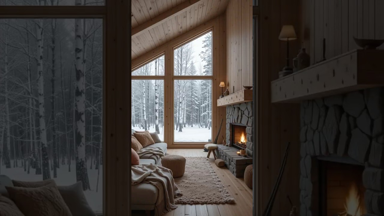 Nordic Cozy Cabin | Relaxing Winter Fireplace Ambience