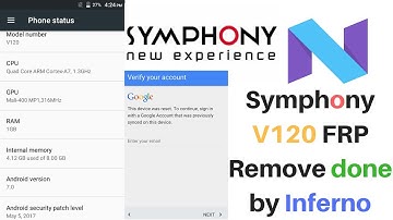 Symphony V120 Secure boot Nougat 7 0 FRP Remove Done by Volcana inferno MTK Tool