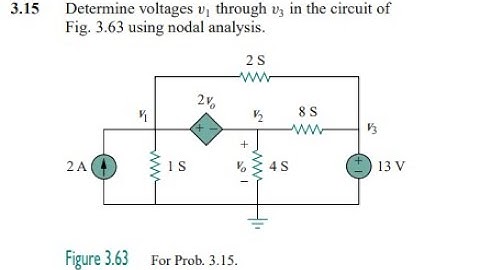 Determine voltages through in the circuit of Fig. 3.63 using nodal analysis.