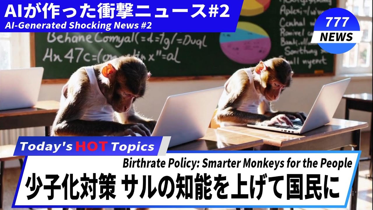 [AI Video] Monkey Plan to Fight Declining Birthrate🐒| Breaking AI News Part 2【AI動画】AIニュース速報：少子化対策にサル