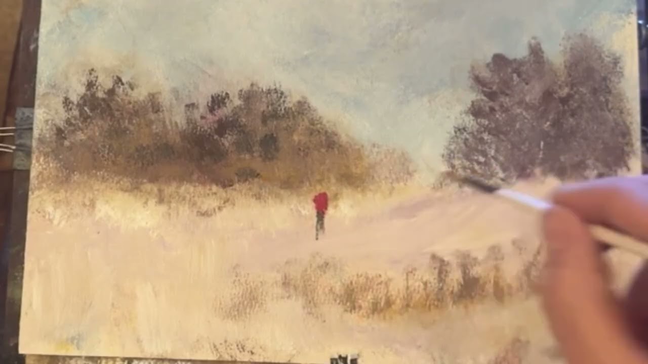 Акрил на акварельной бумаге. Зимний пейзаж, выполненный красками Meeden Basic.