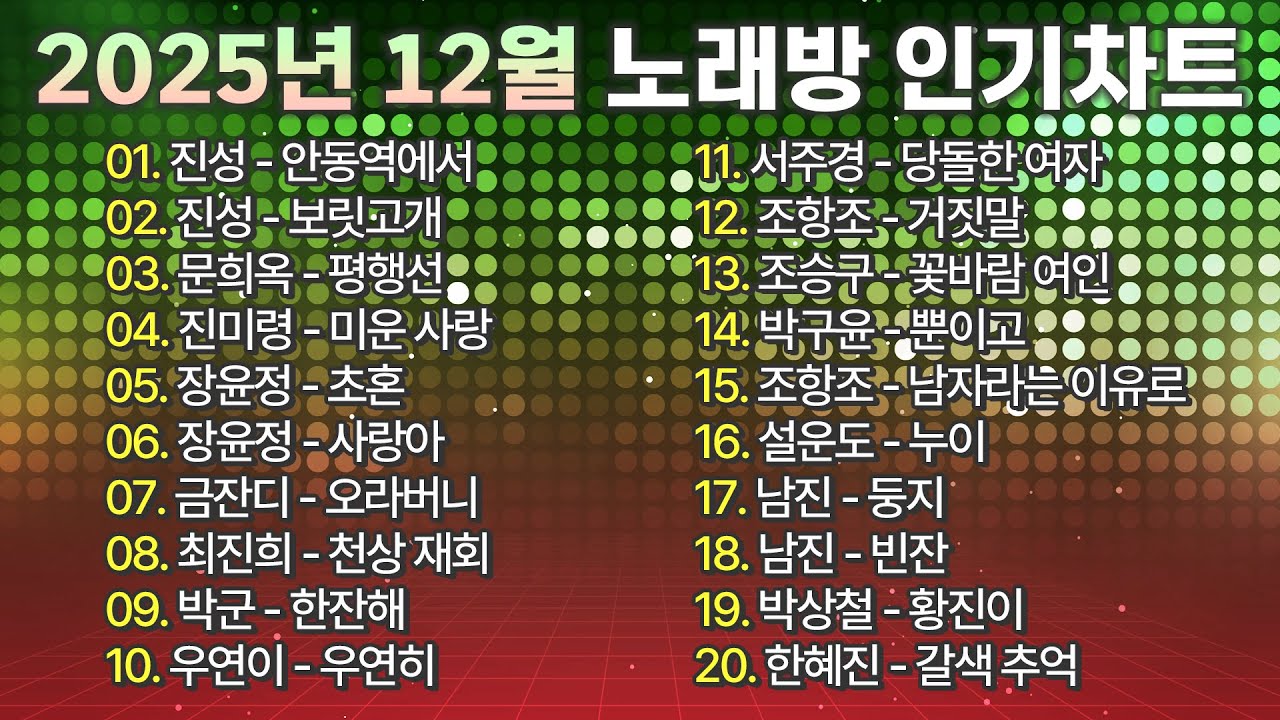 2025년 12월 노래방 인기차트 TOP 100! I 연말에 듣기 좋은 트로트메들리, 인기트로트, 트로트애창곡