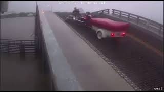 Epic Fail: Honda Gold Wing pulling a trailer flies off a draw bridge at Daytona Bike Week
