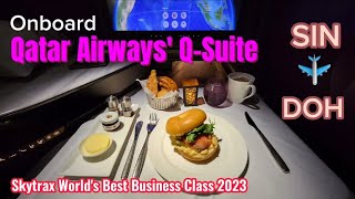 QATAR AIRWAYS A350 QSUITES BUSINESS CLASS FULL REVIEW | SIN TO DOH | dining menu premium lounge