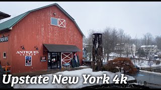 Rainy, snowy overcast daytime walk into New Paltz, New York・Binaural Audio for ASMR・4K