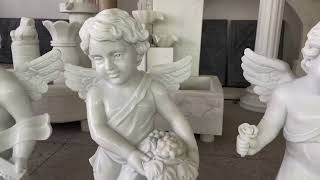 Beautiful hand-carved white marble angel statue for sale