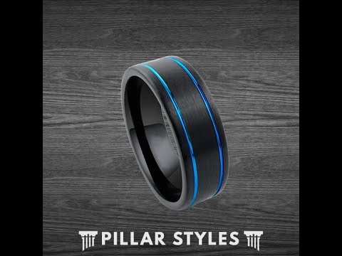 black-tungsten-ring-mens-wedding-band-with-blue-grooves