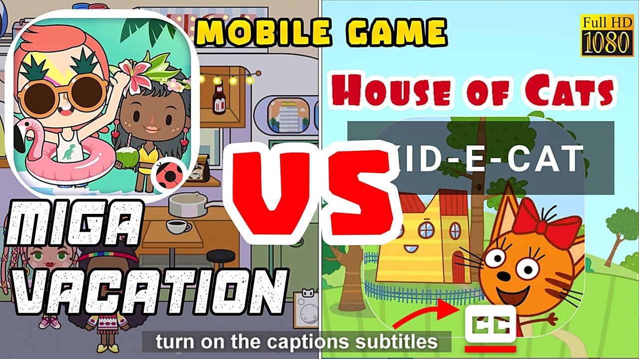 Miga Town My Vacation vs Kid-E-Cats Playhouse | CC captions