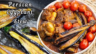 Very simple recipe for khoresh bademjan, a popular Iranian food | Persian eggplant stew