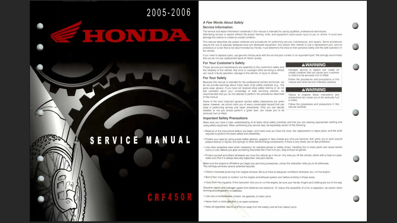 Honda CRF 450 R 2005-2006 Service Workshop Repair Manual Download PDF