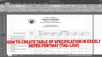 How to create Table of Specification in Excel? DepEd Fortmat