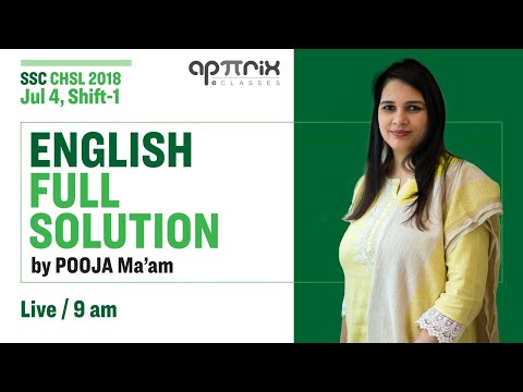 ENGLISH - SSC CHSL 2018 - July 4 (Shift-1) | Full Solution by Pooja Ma'am