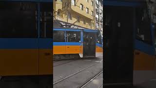 Bulgarian Tram In Sofia City Centre, Turning To The Right, Ping Mcdonalds On Its Way.