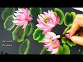 Easy Lotus Painting / How to draw and paint Lotus with leaves