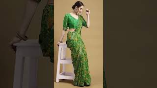 Siril Womens Floral Printed Chiffon Saree With Unsched Blouse Piece