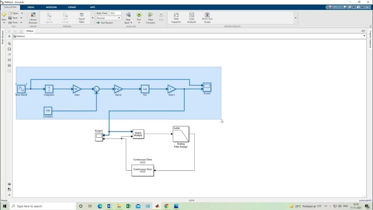 FM Demodulation using Phase Locked Loop(PLL) in Matlab Simulink | VCO ...