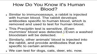 Forensics 15, Body Fluids 1 Tests for Human Blood or Animal Blood, Immunoassays, Seminal Stain Locat