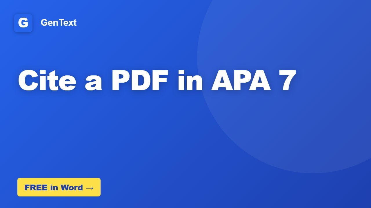 How to Cite a PDF in APA 7
