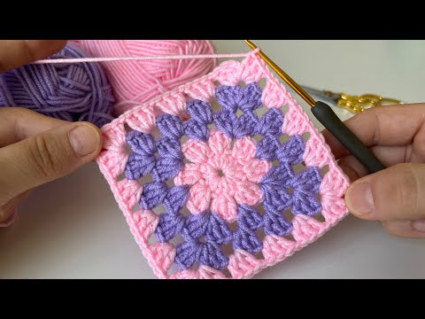 KOLAY TIĞ İŞİ ÇİÇEKLİ KARE MOTİF YAPIMI / Crochet Flower Granny Square / BEBEK BATTANİYESİ MODELLERİ