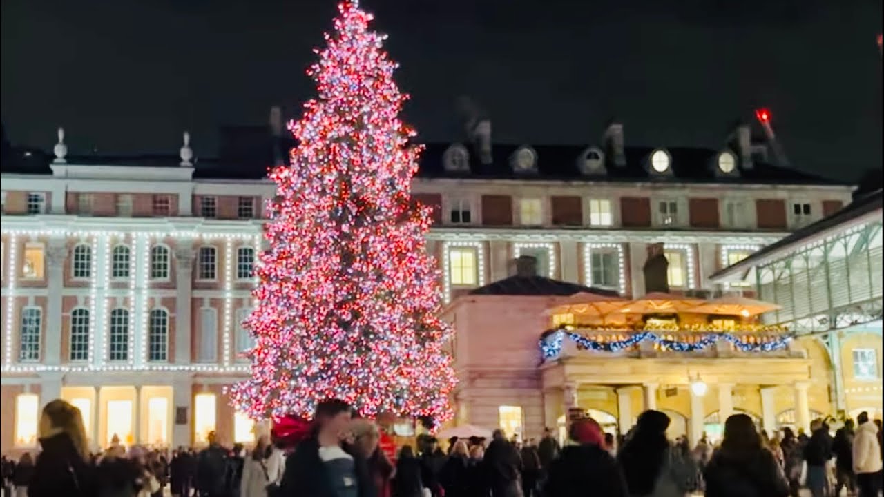 London Christmas street lights. London Covenant garden . Leicester Square west end 2022.