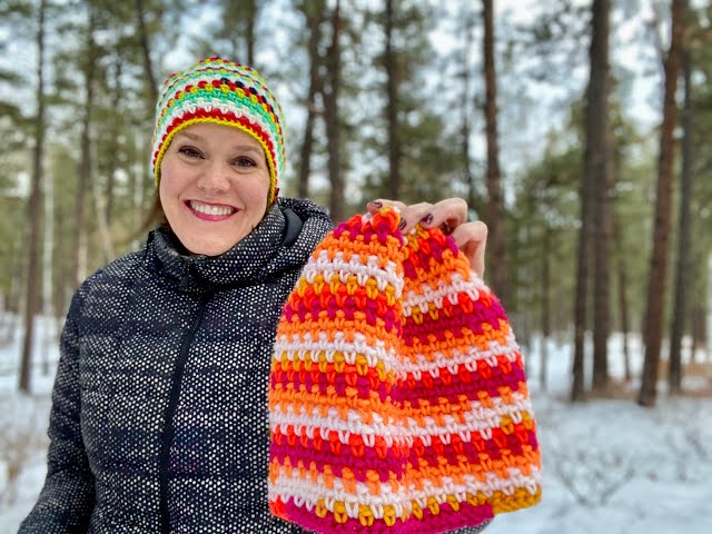 The Lively Hat easy crochet beanie for Red Heart Granny Square All
