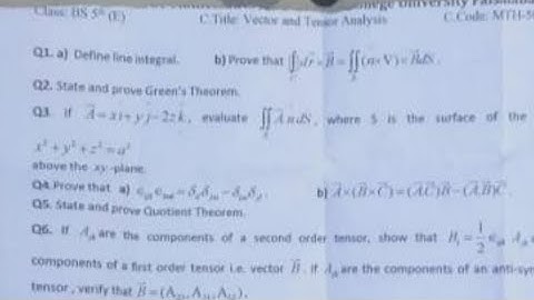 Gcuf past papers of Vector and tensor Bs math 5th semester