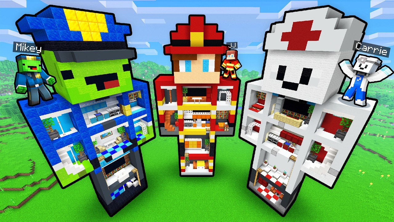 Mikey vs JJ JOB STATUE BASE Minecraft Challenge (Maizen)